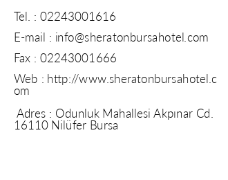 Sheraton Bursa Hotel iletiim bilgileri